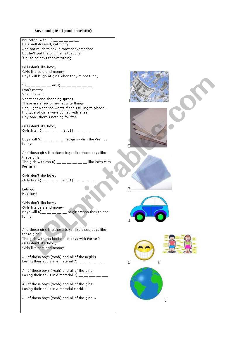 SONG ACTIVITY  worksheet