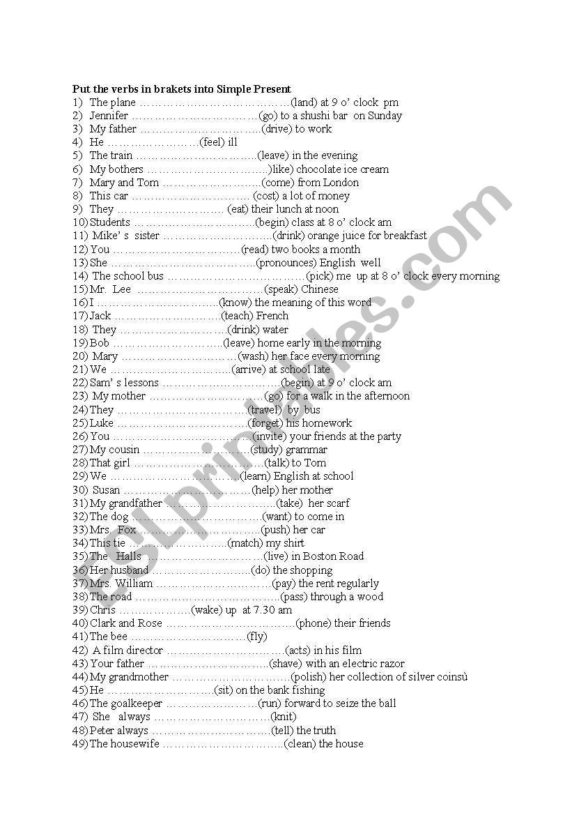 simple present worksheet