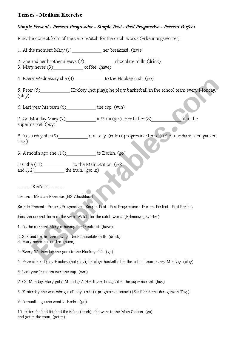 Tenses (medium) worksheet