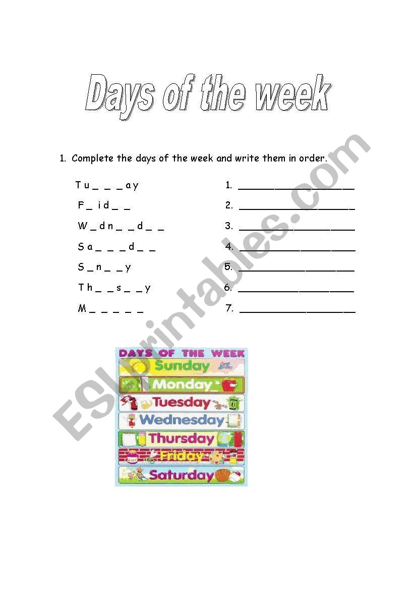 Days of the Week worksheet