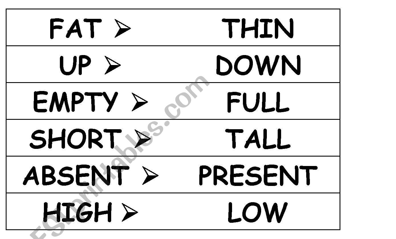 flashcards opposites worksheet