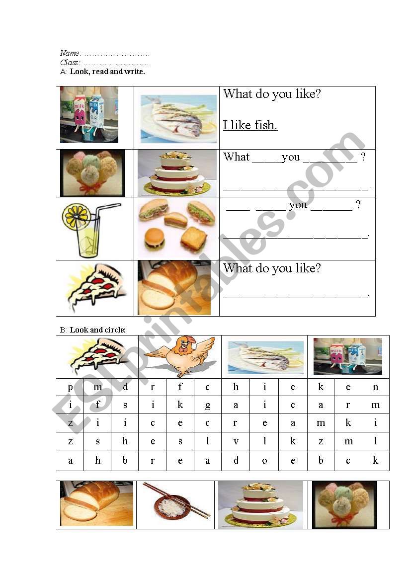 food worksheet