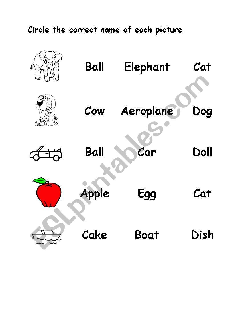 English worksheets: English vocabulary for young children