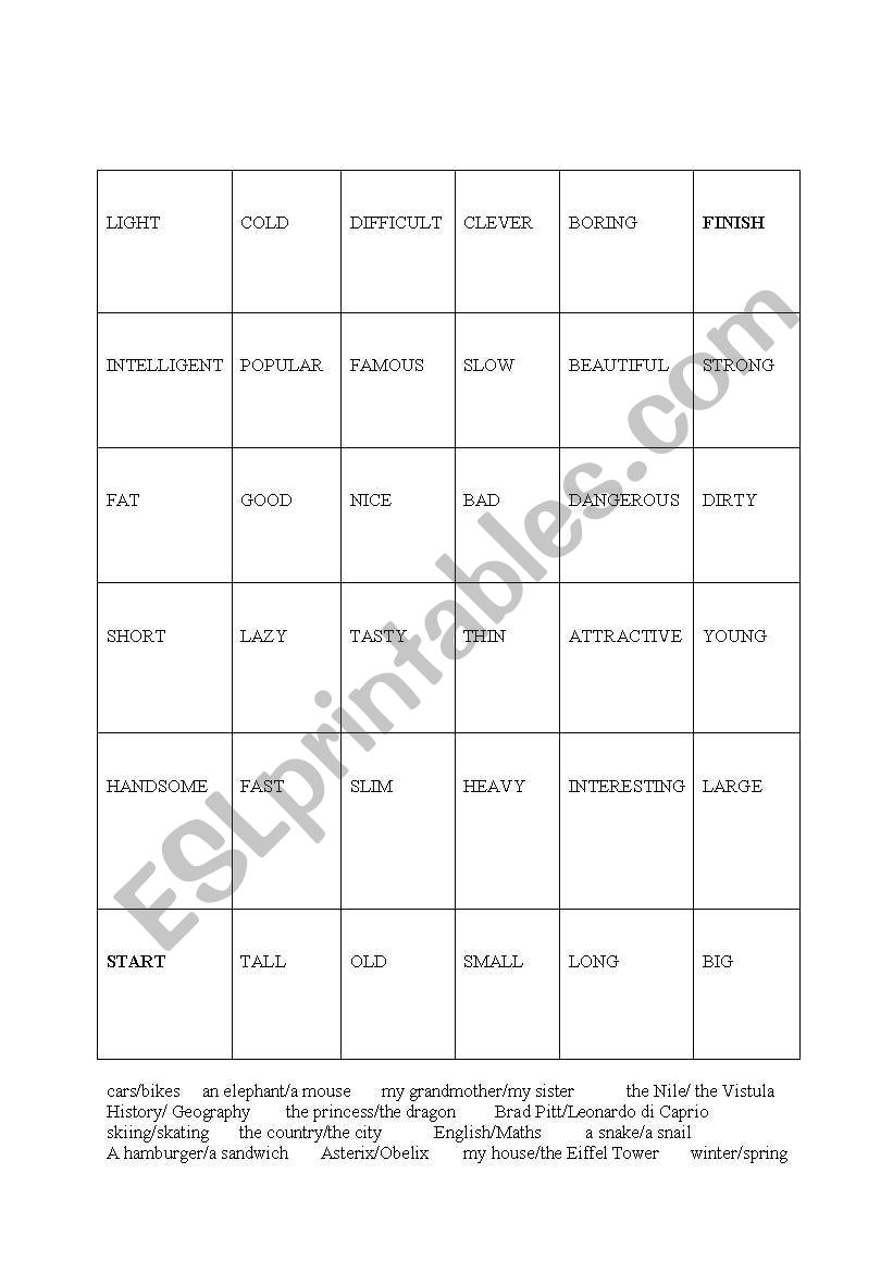 comparative adjectives boardgame