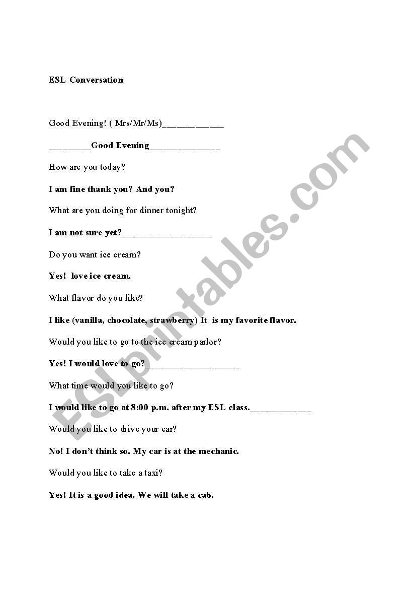 Casual Conversation  worksheet