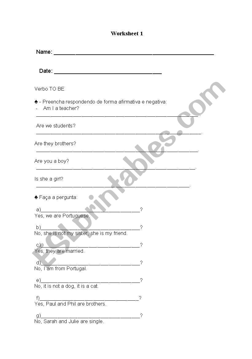 Verb to be revision worksheet
