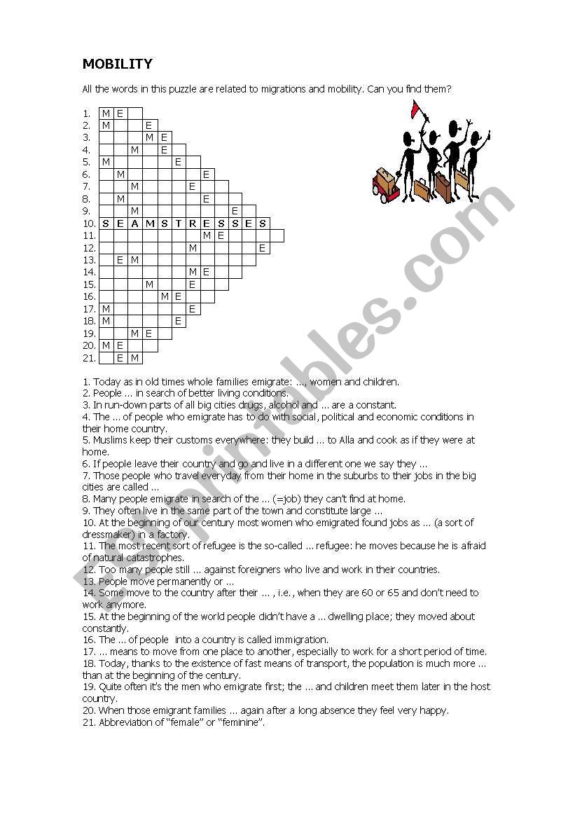 Crosswords - Mobility worksheet