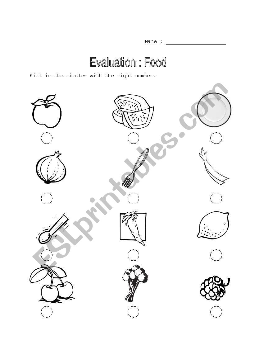 Evaluation - Food worksheet