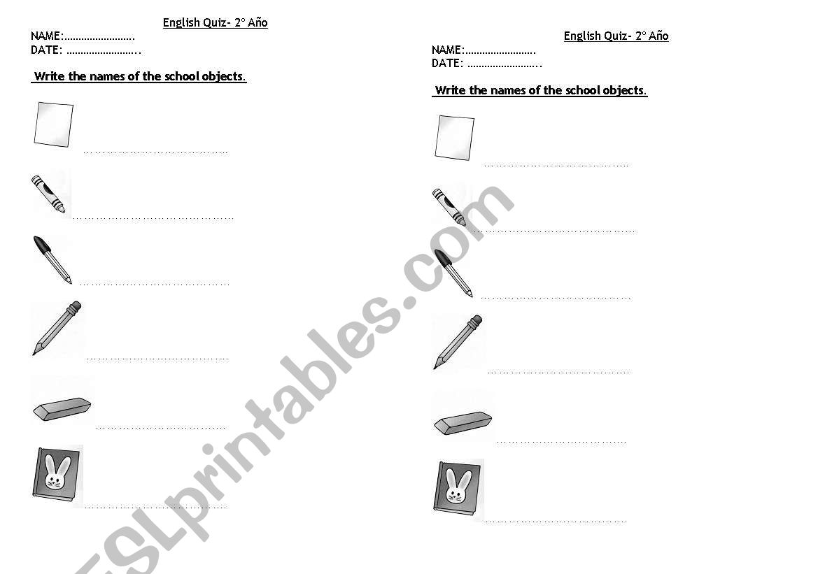 School Objects worksheet