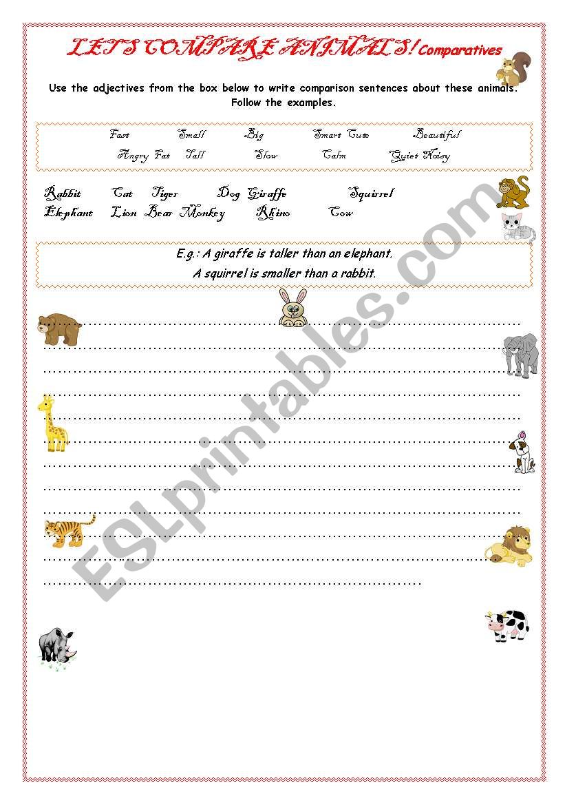 English Worksheets: Let´s Compare Animals!