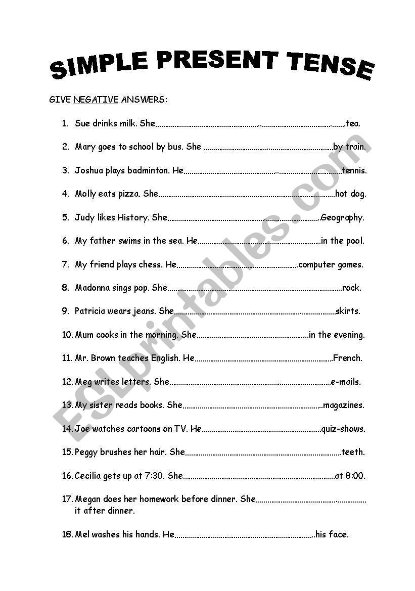 Negative Sentences With 3rd Person Singular In Present Simple Tense 