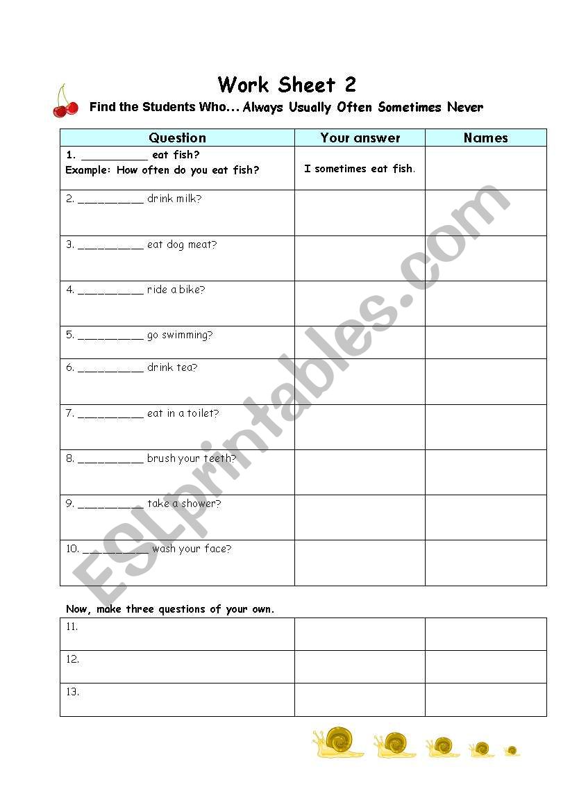 Adv of frequency worksheet