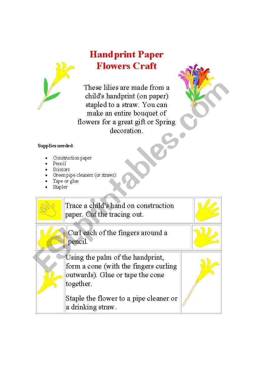 Paper Flower with Hand prints worksheet