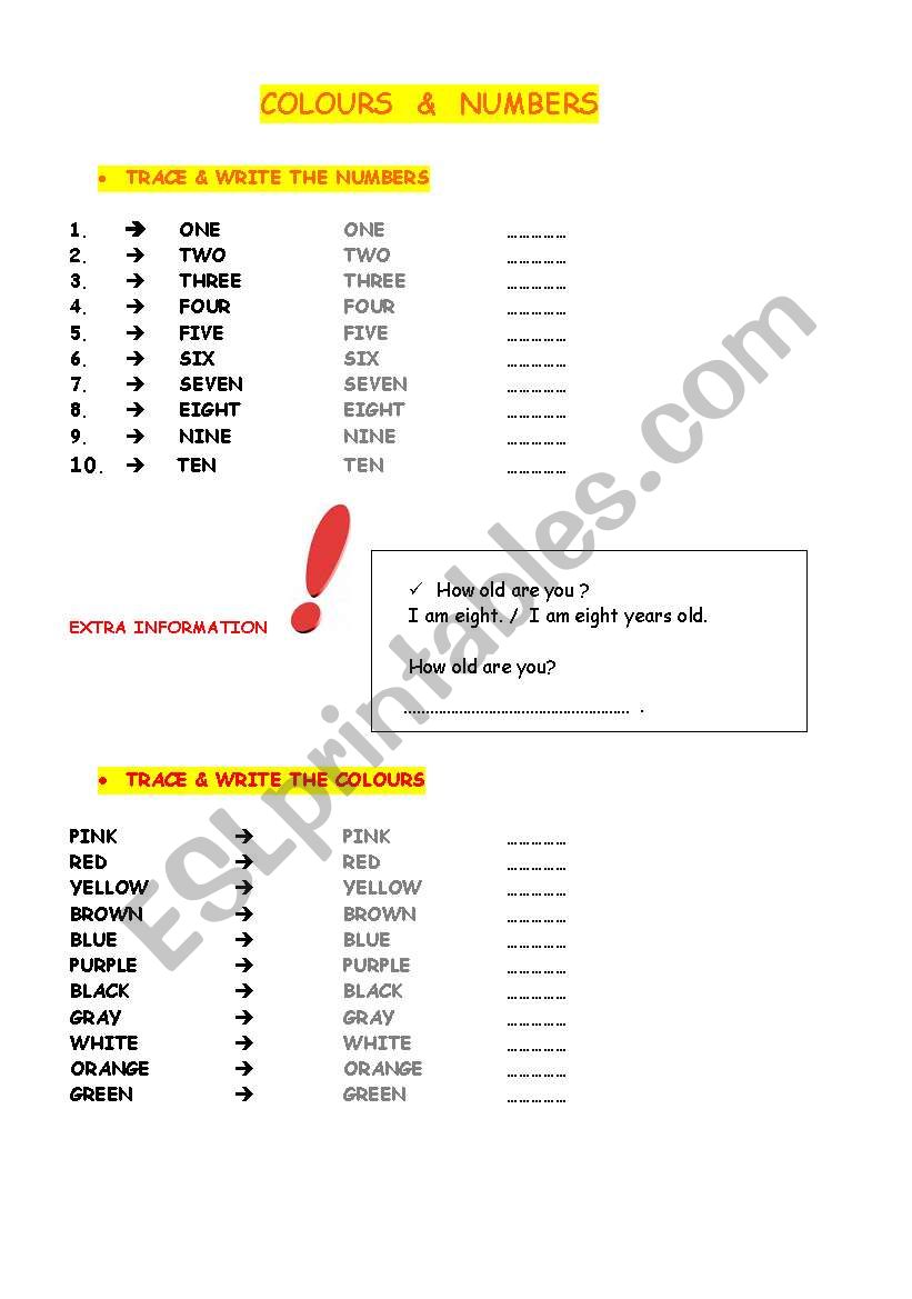 colour and numbers worksheet