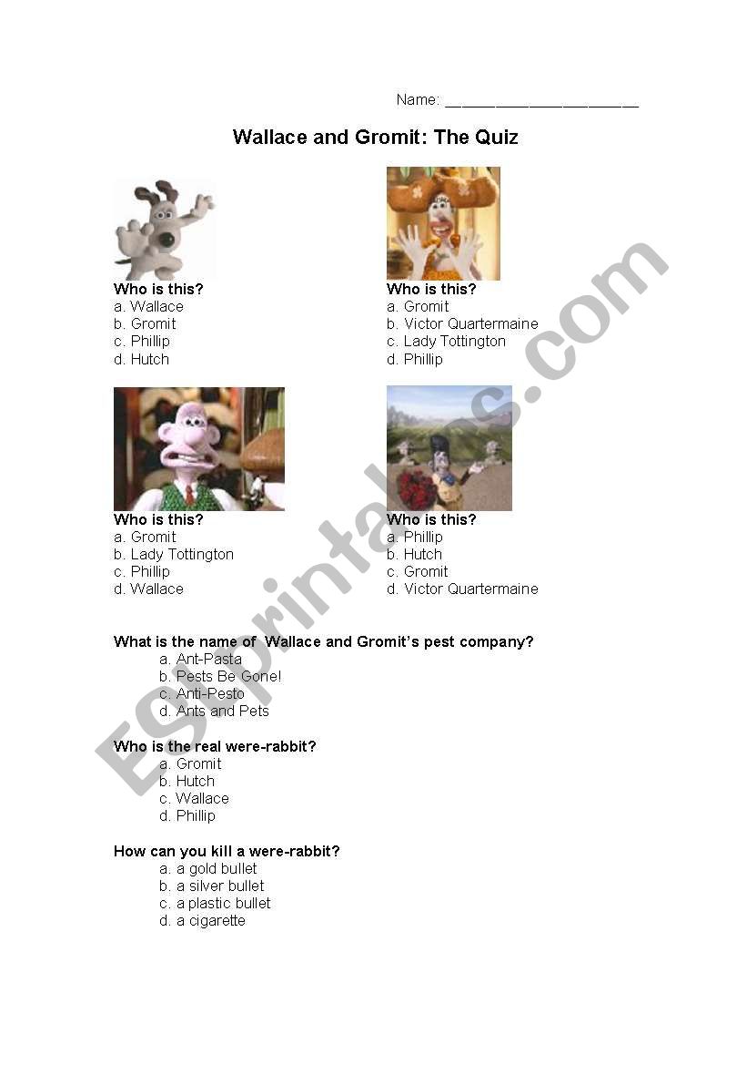 Wallace & Gromit Quiz worksheet