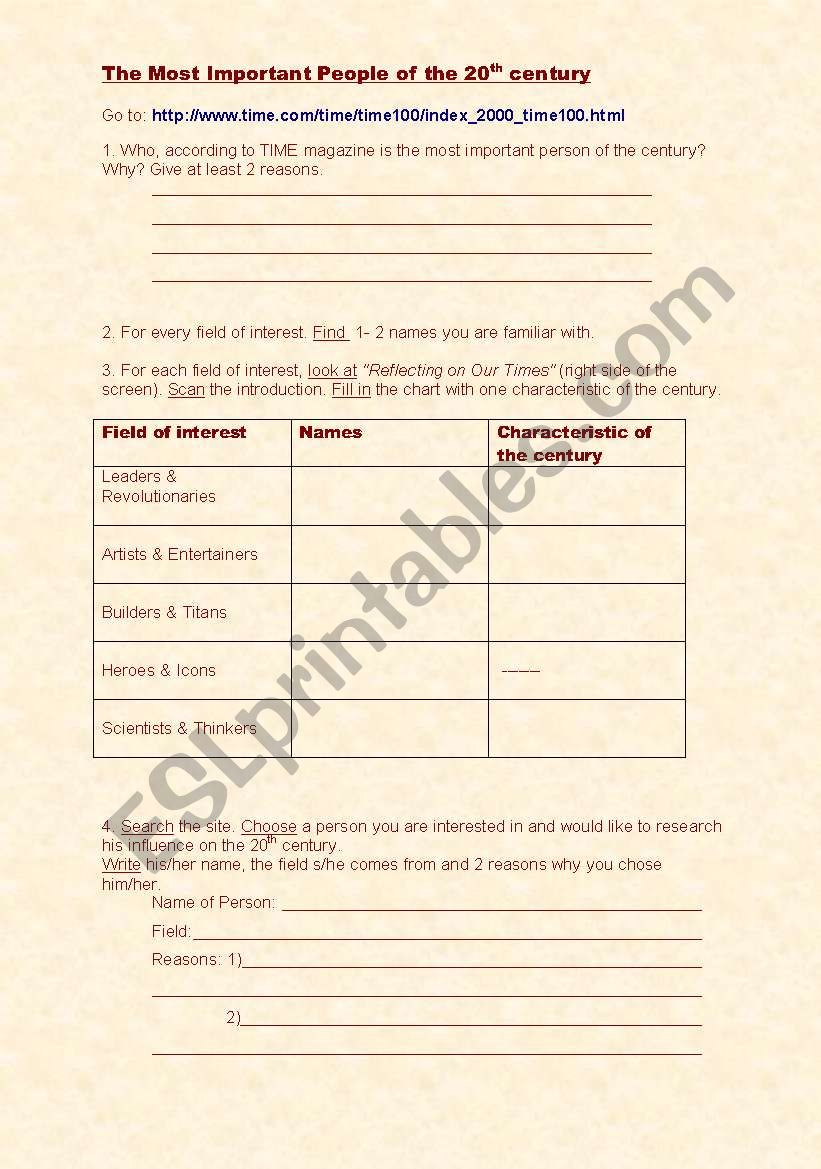 Influential People worksheet