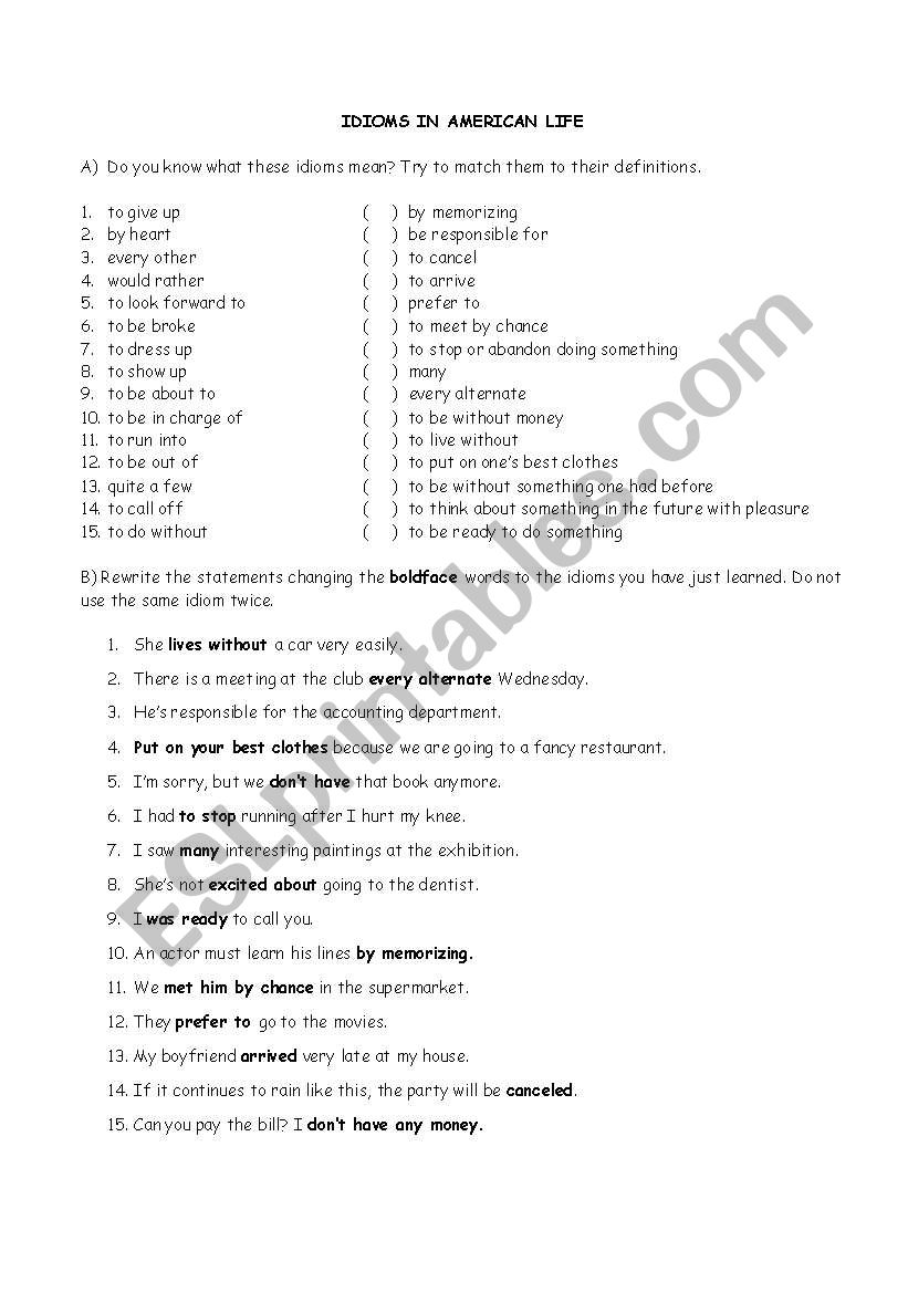 American Idioms worksheet