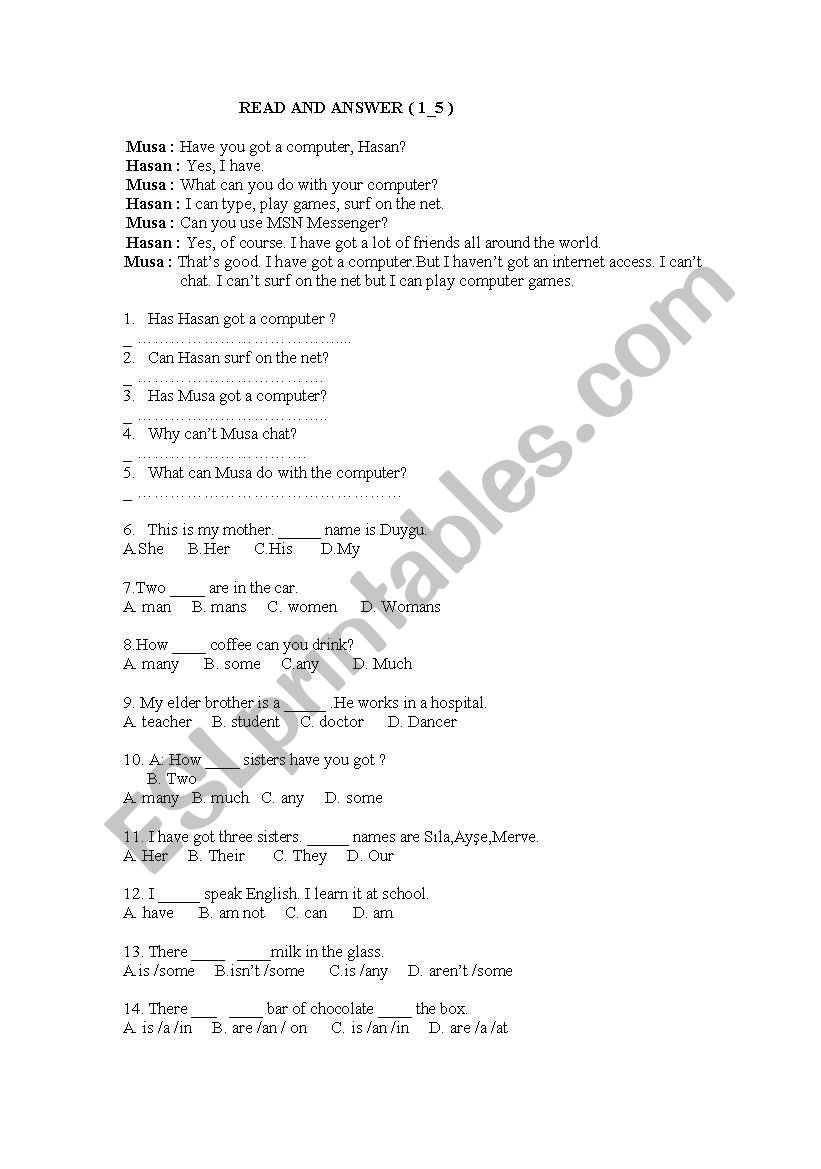 reading text worksheet