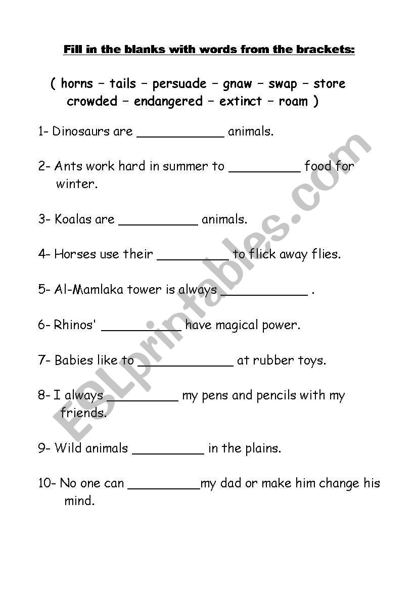 English Worksheets Vocabulary And Grammar Test Grade 4