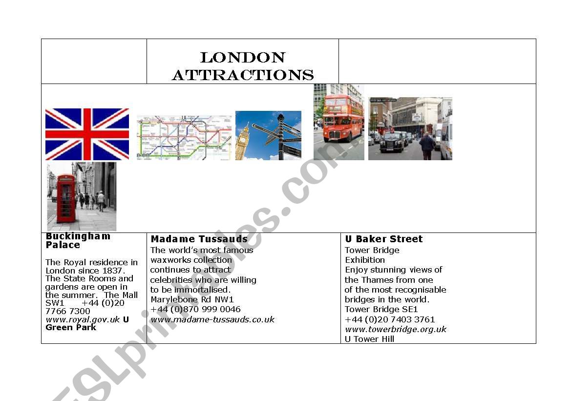 LONDON ATTRACTIONS worksheet