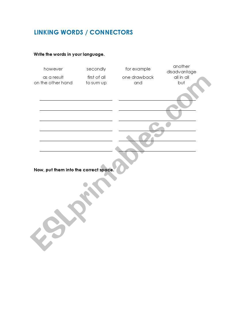 Linking Words  worksheet