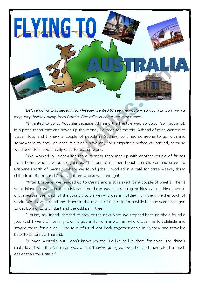 Flying to Australia worksheet