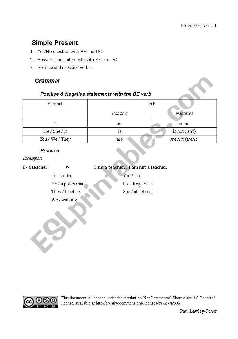 Present Simple Pattern Drill worksheet