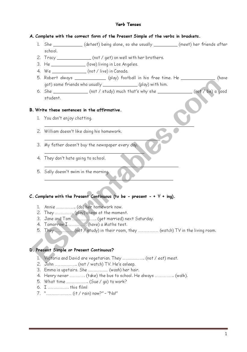 Verb Tenses worksheet