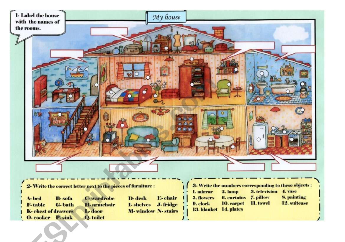 A House Vocabulary ESL Worksheet By Missbrittany