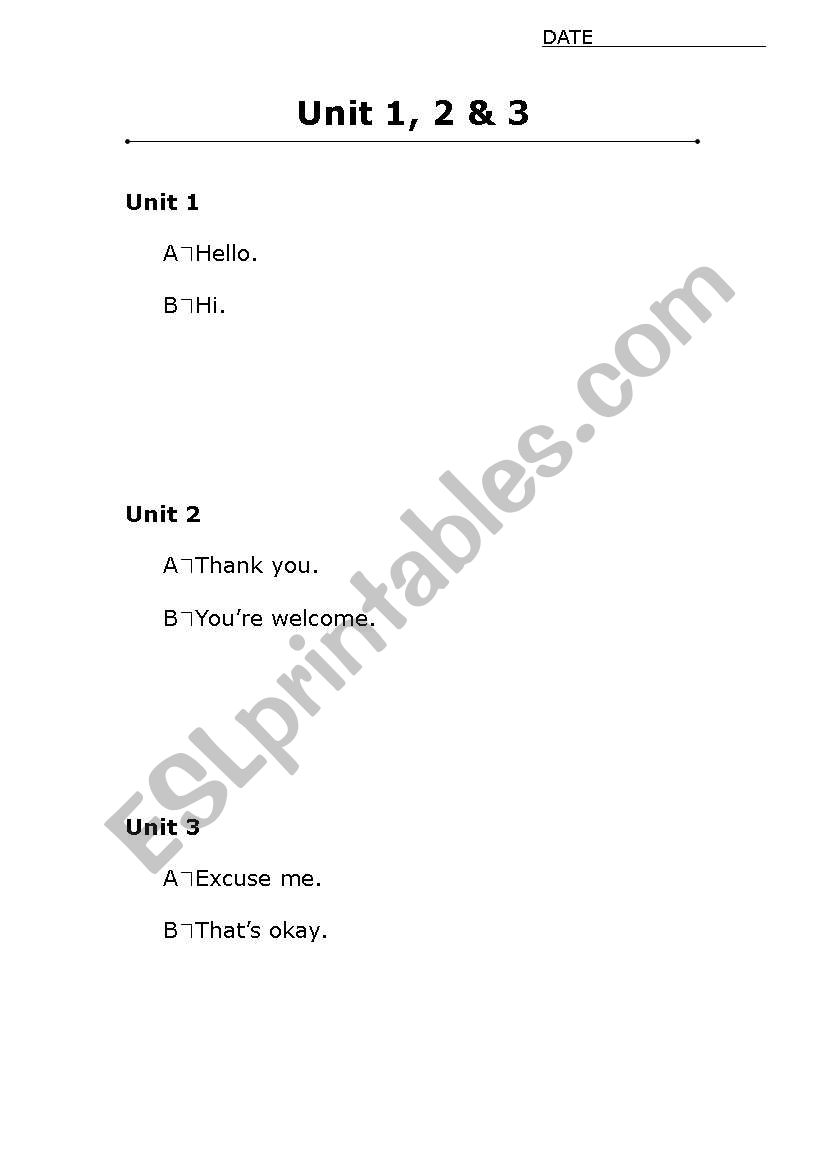 In Class Dialogue I worksheet