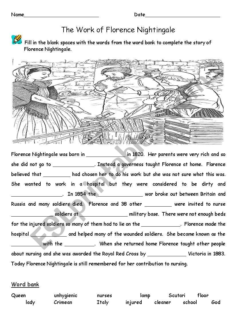 Florence Nightingale Cloze worksheet