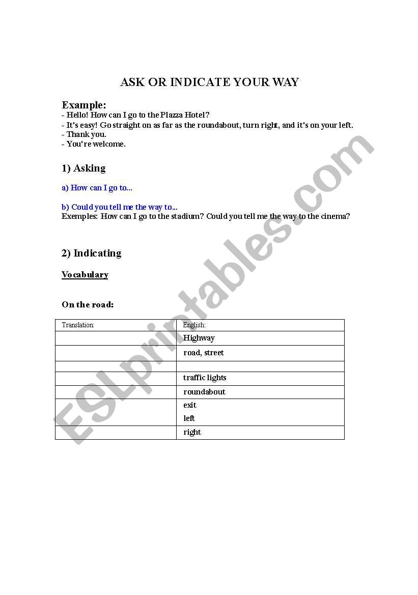 directions worksheet