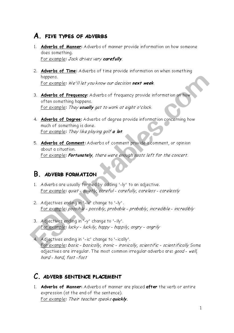 Definition of Adjectives worksheet