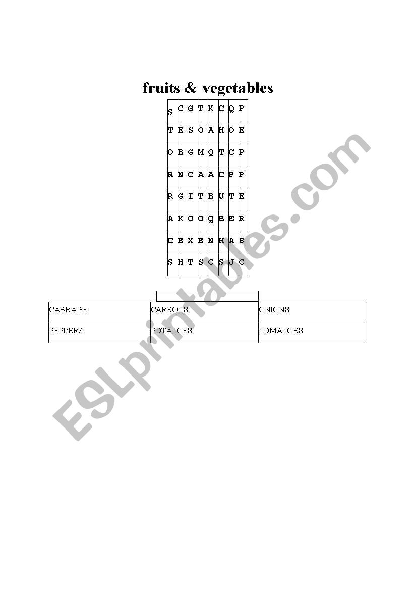 Fruits and Vegetable puzzle worksheet