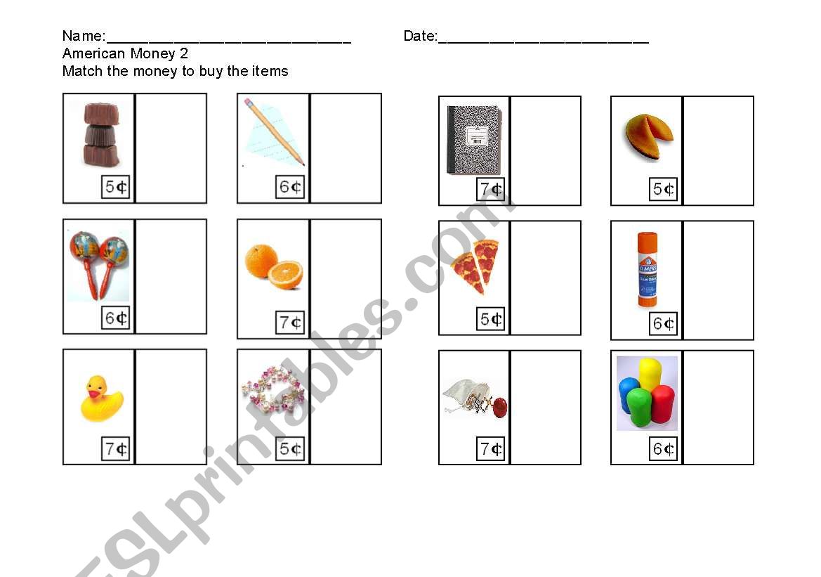 Money Match 2 worksheet