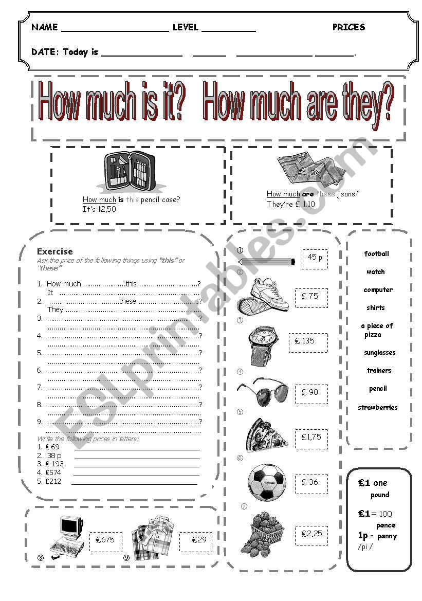 How Much Is It How Much Are They ESL Worksheet By Curk