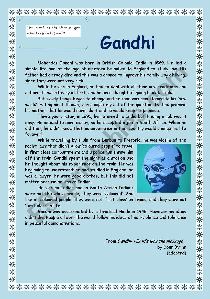 Gandhi Reading Comprehension (4 pages)