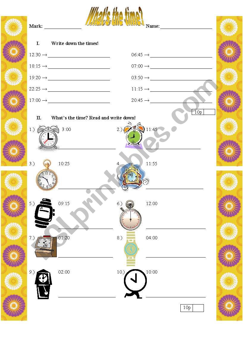 Whats the time?-Test worksheet