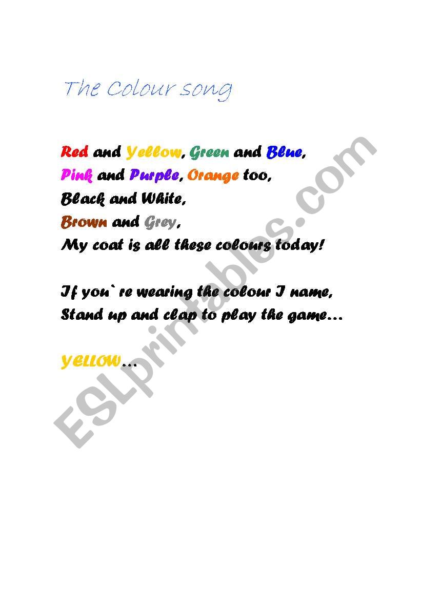 The Colour Song worksheet