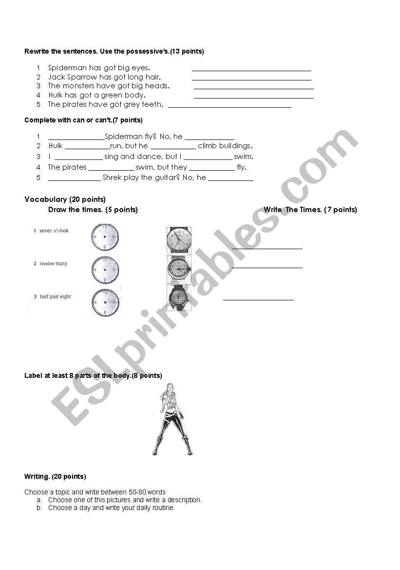 starters level worksheet