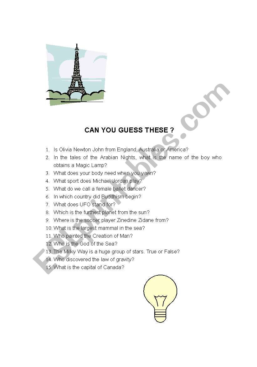 Can you guess this ? worksheet