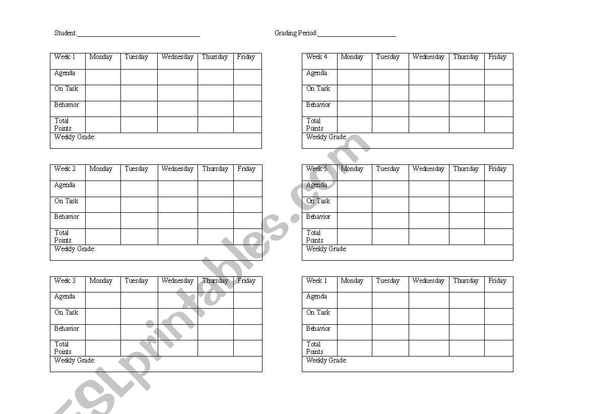 Daily point sheets worksheet