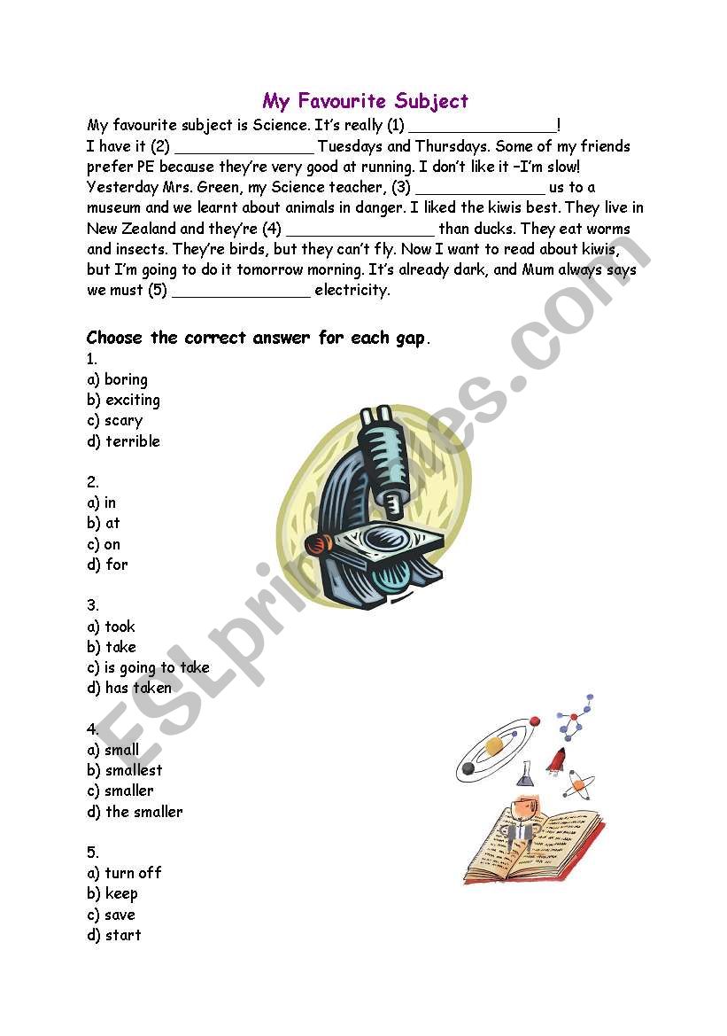 My Favourite Subject (Cloze Test)