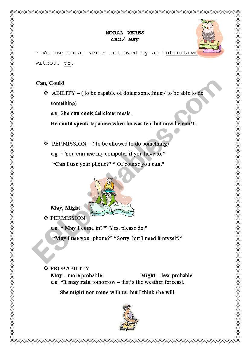 English Worksheets Modal Verbs Can May