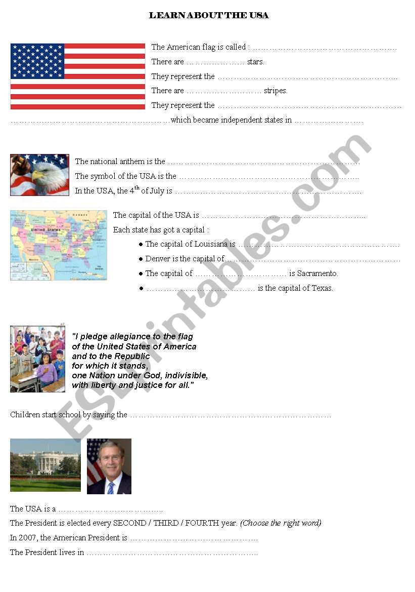 Learn about the USA worksheet