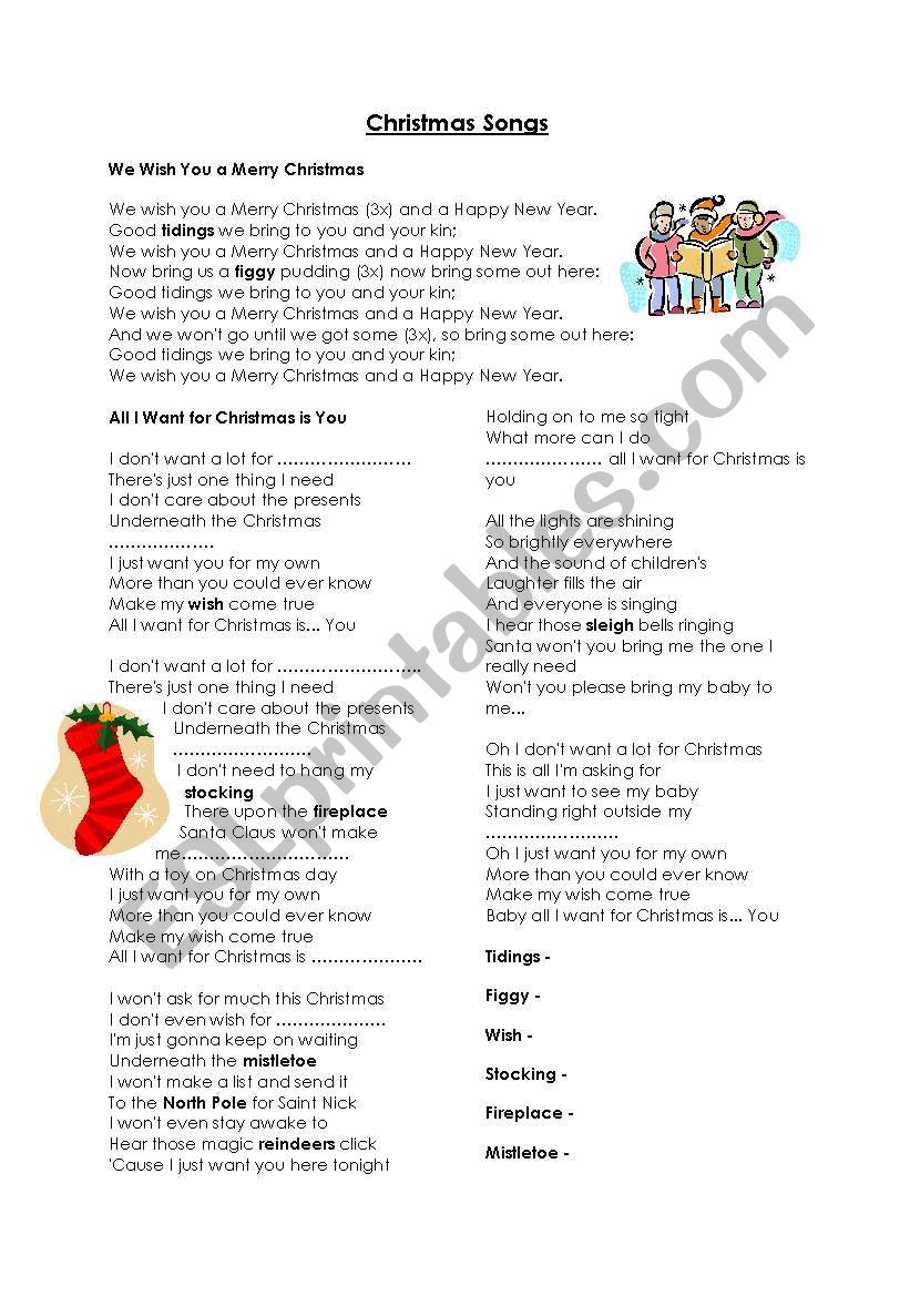 Christmas songs worksheet