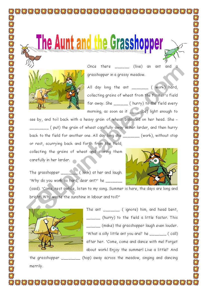 The Ant and the Grasshopper - Past Simple - 2 pages