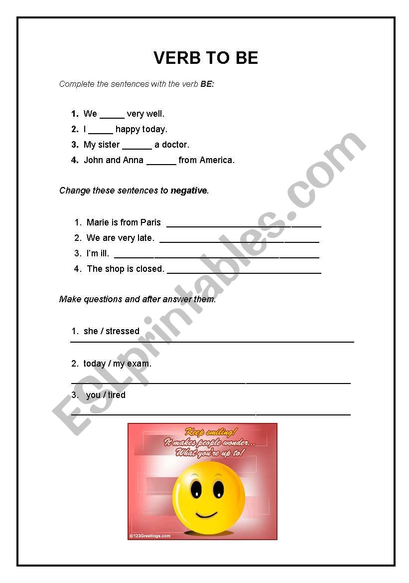 VERB TO BE worksheet