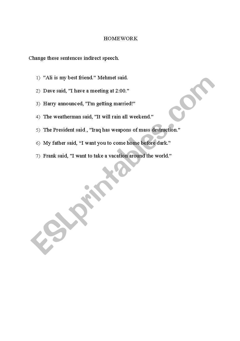 reported speech activity worksheet