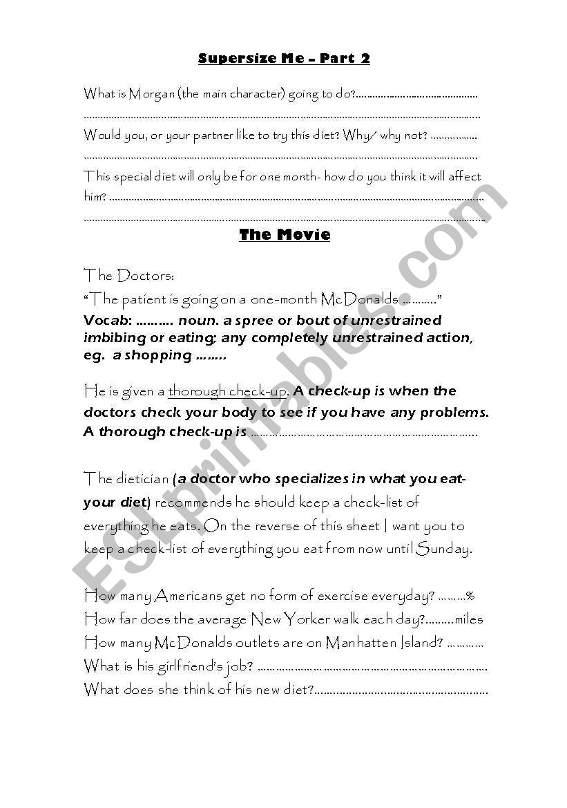 Supersize Me Part 2 worksheet